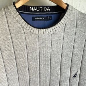 Nautica gray ribbed men’s size L sweater with navy detail